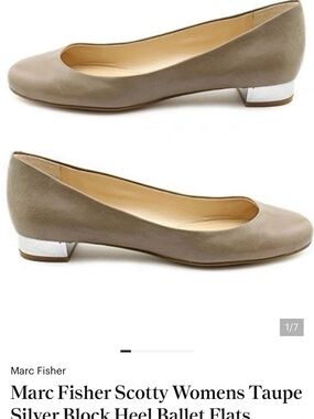 Marc Fisher Scotty Womens Taupe Silver Block Heel Ballet Flats Leather Round Toe